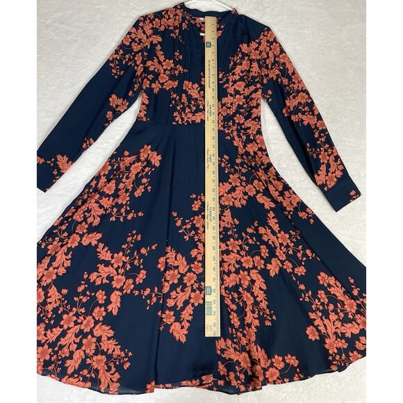 NANETTE Nanette Lepore Dress Women’s Size 2 Navy Floral Pintuck Fit and Flare - Picture 11 of 12